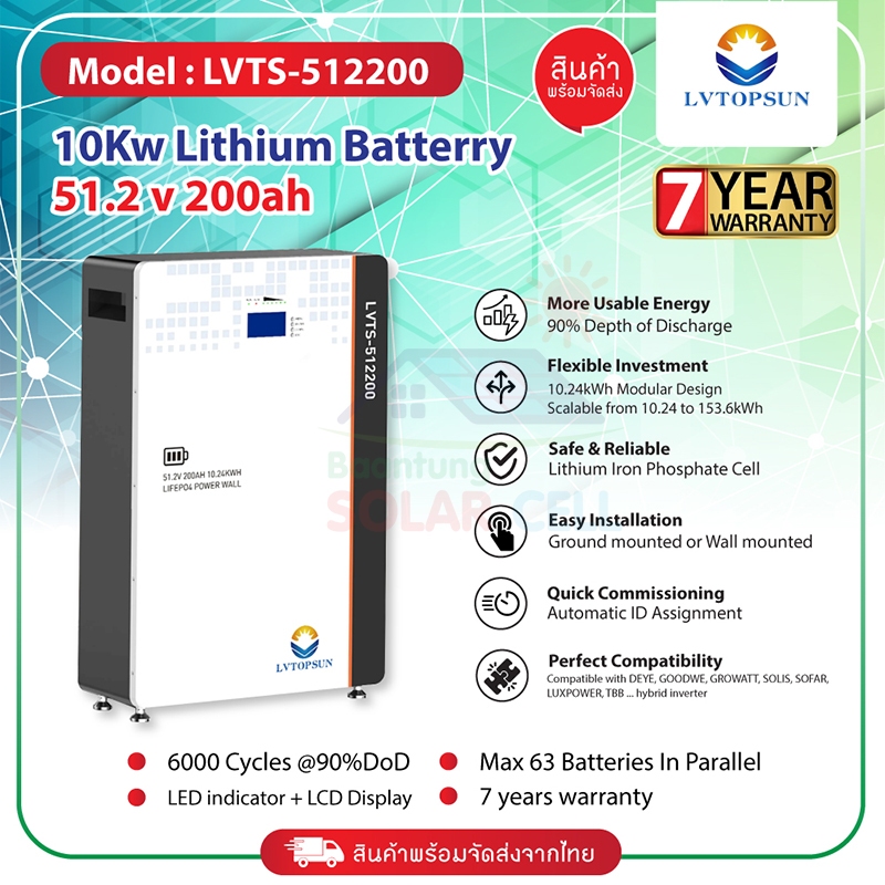 LVTOPSUN Lithium Battery 10kW / 200Ah รุ่น LVTS-512200