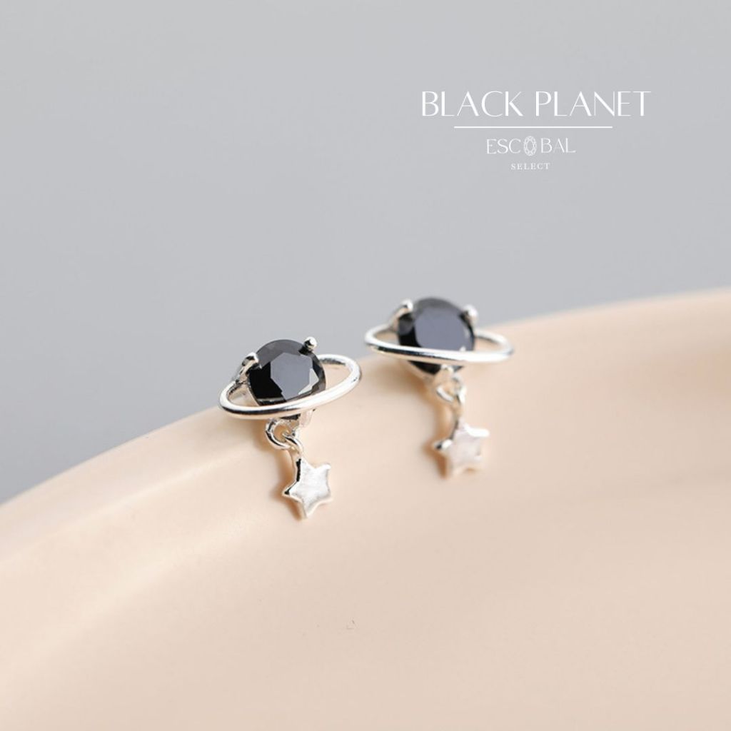ESCOBAL ต่างหูเงินแท้ Black Planet จิวเงินแท้ ต่างหูเก๋ๆ ตุ้มหูเงินแท้ ต่างหูแฟชั่น ต่างหูพลอย
