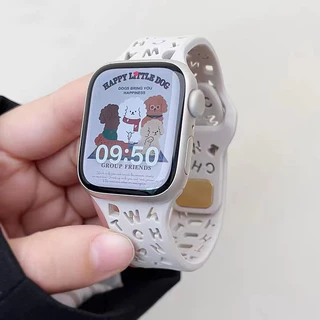 สายซิลิโคนลายตัวอักษร เหมาะสำหรับ iwatch S11/10 9 8 7 6se 5 4 3 2 1สายกันน้ำและระบายอากาศUltra 49/46/45/44/42/41/40/38mm