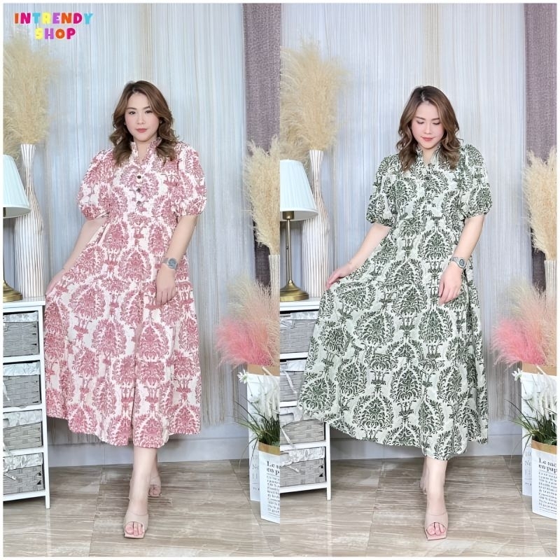 พร้อมส่ง.เดรสคอจีน ลายไทยสาวอวบ Free size:32 – 46 นิ้ว.เป็นผ้าไหมอิตาลี. ราคา ถูกที่สุด ดีลบีเคเค
