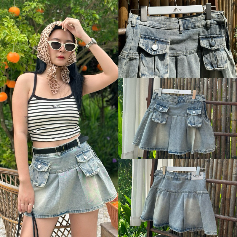 ROSE SKIRT กระโปรงยีนส์ป้ายอลิส