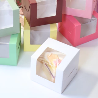 กล่องใส่เค้กชิ้นเดี่ยวสูง 11 ซม. ทรงจตุรัสทรงสูง หน้าต่างวี 10x10x11 cm. (40ใบ/แพ็ค) ฐานรอง1000แกรม