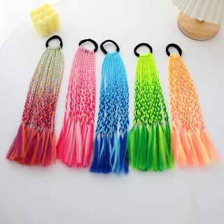 In Beauty ยางรัดผมสีรุ้งสำหรับเด็ก,ที่จับผมหางม้าน่ารักเชือกยางที่คาดผมอุปกรณ์จัดแต่งทรงผม（ยาวประมาณ 35 ซม）