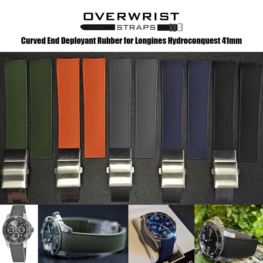 สายนาฬิกาแบบยางรุ่น Curved End FKM Deployant for Longines Hydroconquest 41mm