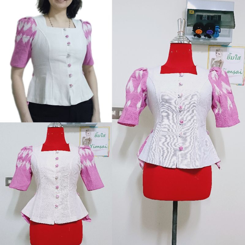 ห้องเสื้อ Sitra เสื้อผ้าฝ้ายคอเหลี่ยม อัดกาว แขนพอง