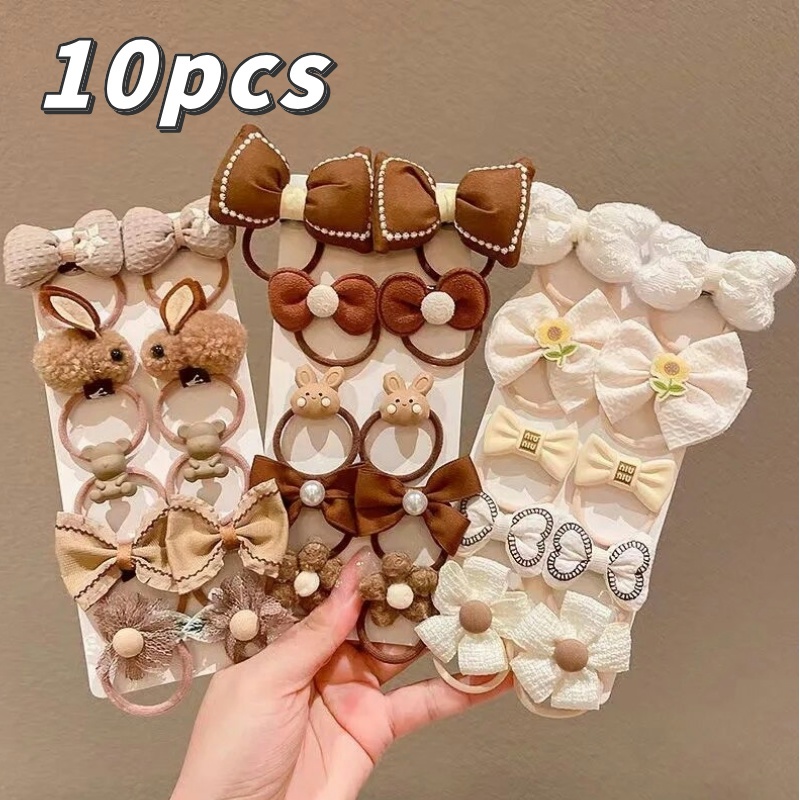40pcs-เด็กนมกาแฟสีดอกไม้เชือกหัวใหม่สาวน้อยพรีเมี่ยมผมวงกลมเด็กผูกหัวไม่เจ็บหนังศีรษะ