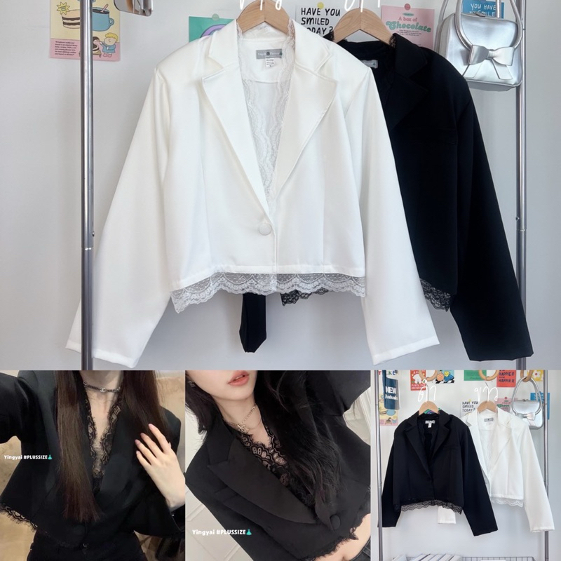 เบลเซอร์ครอป เสื้อสูทแต่งลูกไม้ เบลเซอร์วสาวอวบ อก40-50นิ้ว plussize