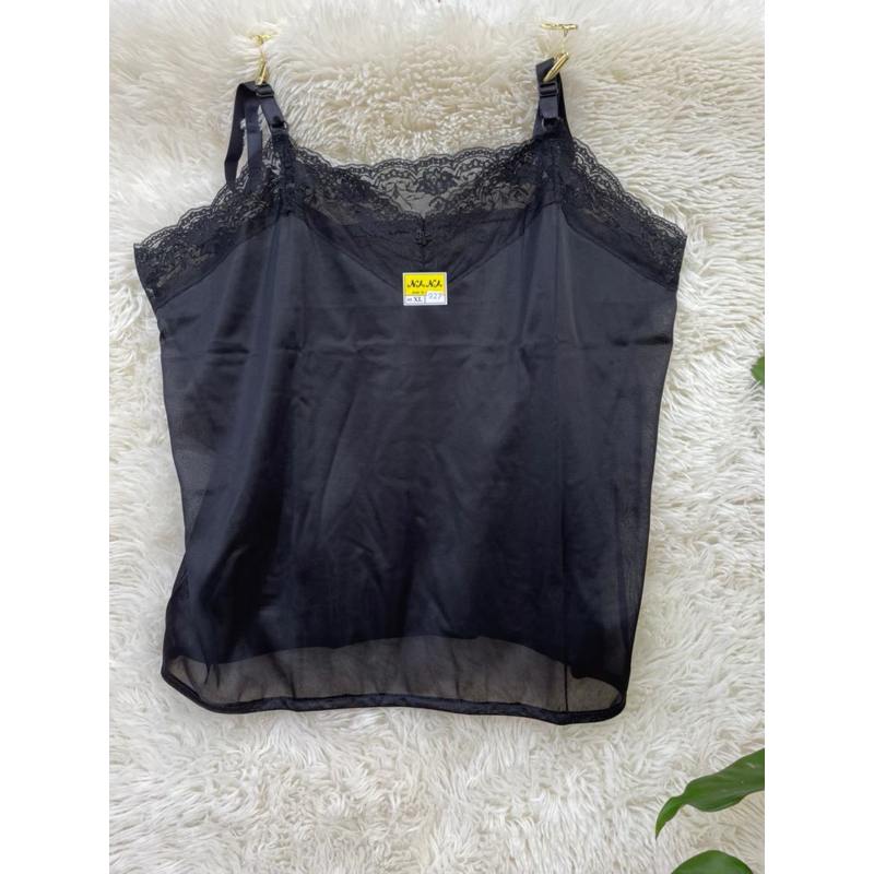 เสื้อซับในผ้าไนล่อน บางเบา ใส่สบาย สายเดี่ยว คอลูกไม้  สายปรับได้ L/XL #927