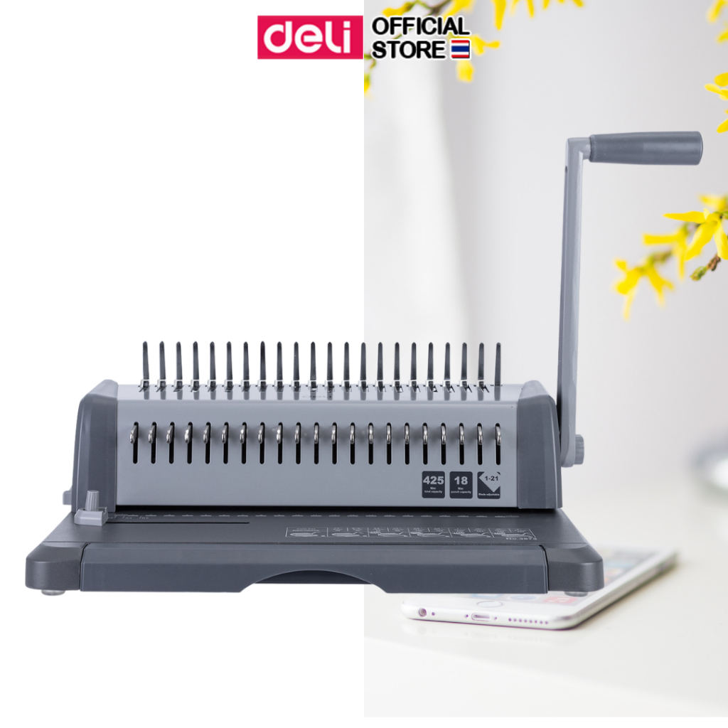 เครื่องเข้าเล่มเอกสาร Deli เครื่องเจาะสันกระดูกงู เจาะกระดาษ เครื่องเข้าเล่มกระดูกงู Binding Machine