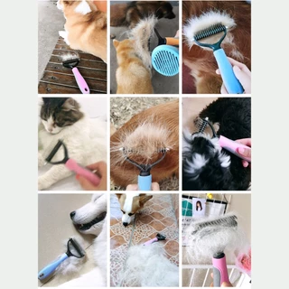 yoyopet : แปรงกําจัดขนสองด้าน แปรงสางขนเสีย หวีซี่สแตนเลส กำจัดขนลอย ขนปม อุปกรณ์ดูแลขนสัตว์เลี้ยง
