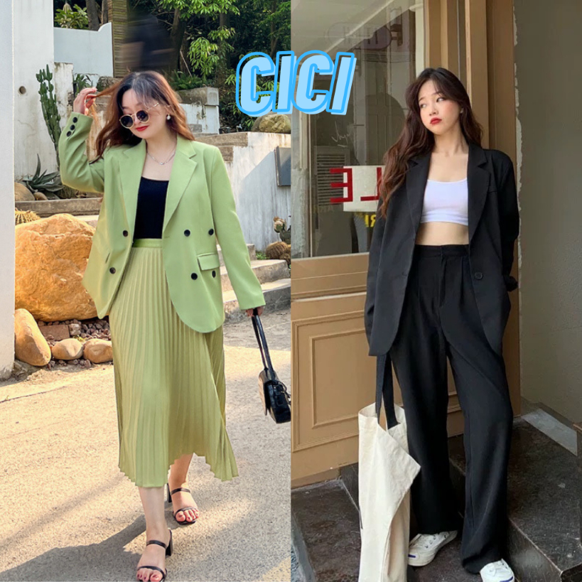 Cici(NO.3016)set เสื้อBelzer+กางเกงขายาว สไตล์เกาหลี ลุคชิคๆเท่ๆคลูๆ