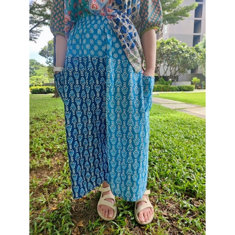 กางเกงขายาวทรงขากว้าง ใส่เป็นด้านหน้าได้ทั้ง 2 ด้าน ผ้าคอตต้อนอินเดีย ผ้าฝ้ายอินเดียเนื้อนิ่ม
