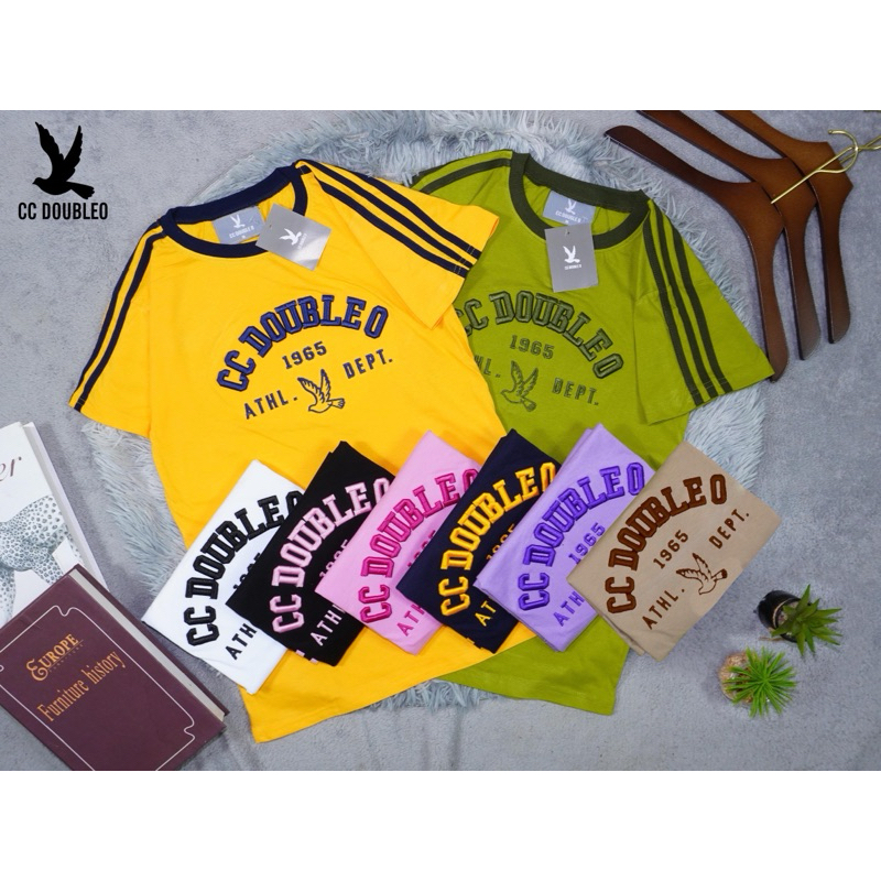 🍃💞มาใหม่ เสื้อปัก CC โค้ง แขนแถบเส้น💞🍃