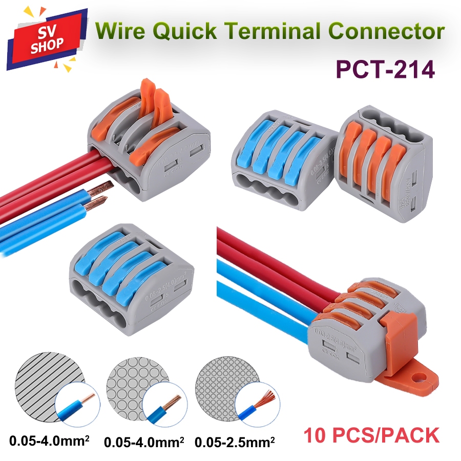 (10 pcs) PCT-214 ขั้วต่อสายไฟแบบเร็ว ตัวรวบสายไฟ Quick Connector Terminal Block 4P