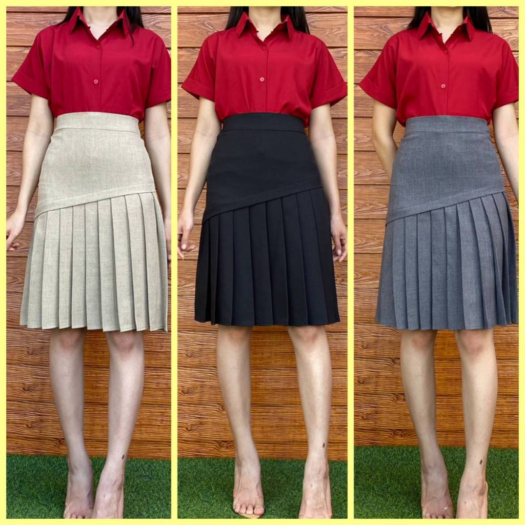 ✨กระโปรงทรงเอ จับจีบ  รุ่น PLEATS ยาว 24 นิ้ว✨