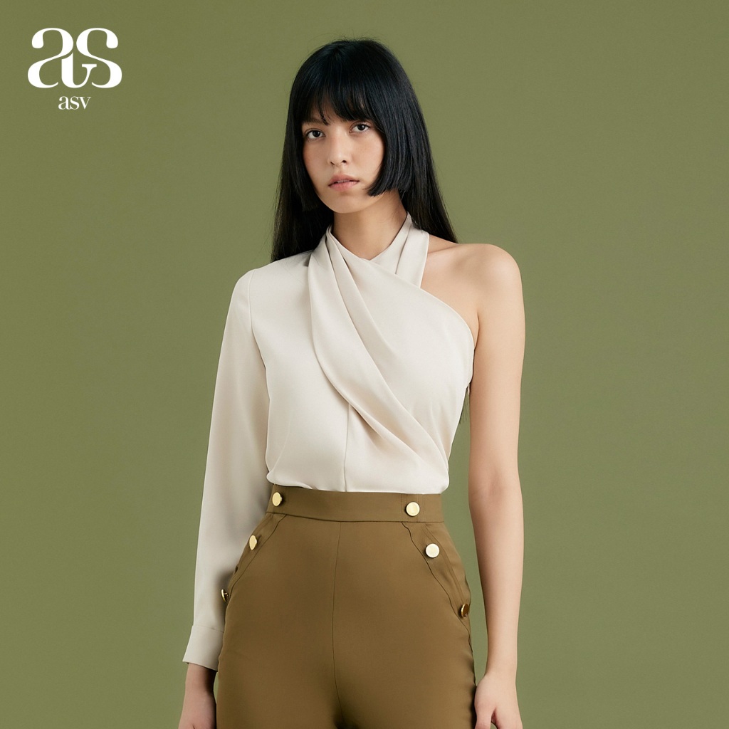 [asv aw24] Breonna One Shoulder Blouse เสื้อผู้หญิง ไหล่เดียว แขนยาว แต่งคล้องคอ ผ้าโพลีเอสเตอร์