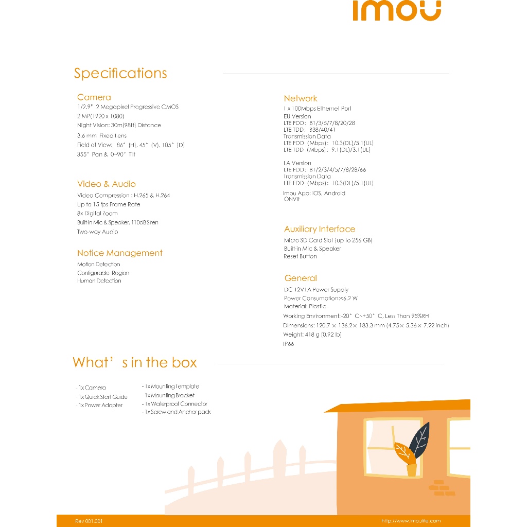 IMOU CRUISER 4G IPC-S21FTP กล้องวงจรปิดระบบ IP (WIFI) 2 MP รองรับซิมการ์ด 4G ภาพสี 24 ชม. มีไมค์และลำโพงในตัว