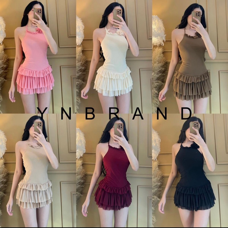 Rosetta Dress ผูกคอแต่งกางเกงด้านในกระโปรงระบาย YN A03