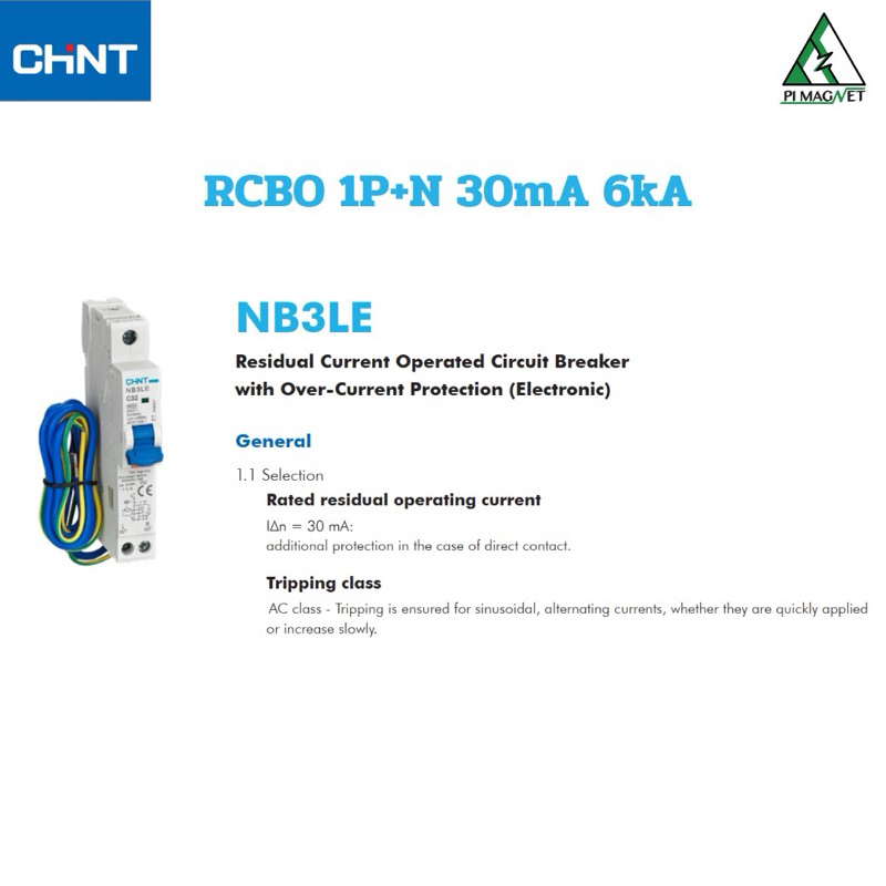 เบรคเกอร์กันดูด กันไฟรั่ว RCBO 1P+N 30mA 6kA