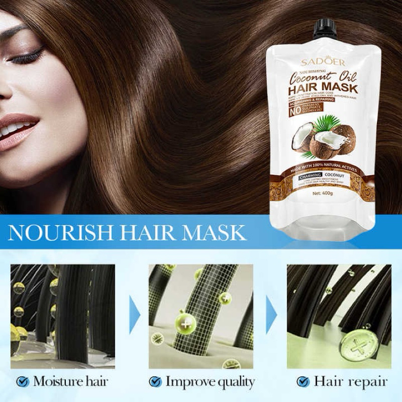 N611 เคราติน น้ำมันมะพร้าว แบบถุง 400g. Sadoer Coconut Hair Mask ครีมหมักผม ทรีทเมนต์ ครีมบำรุงผม เคราตินผมตรง - รูปที่ 3