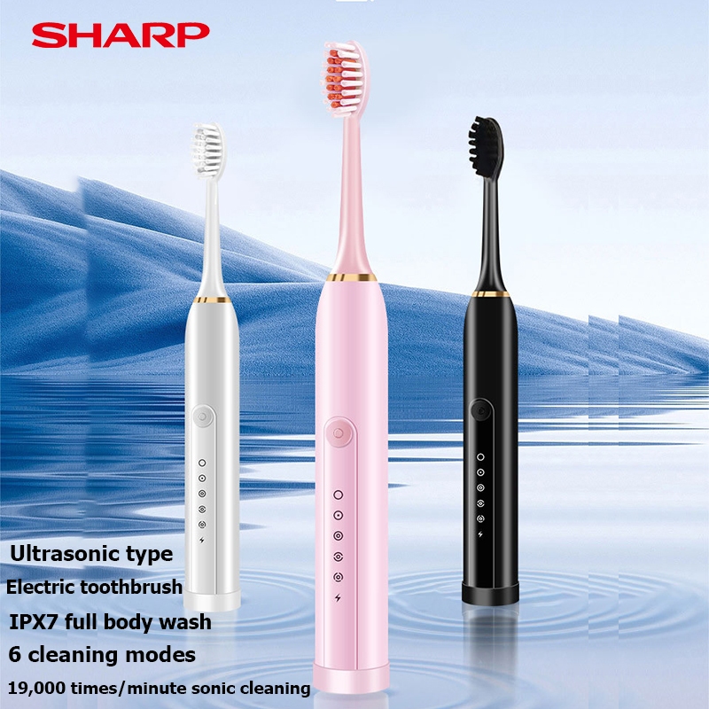 SHARP Home Sonic Electric Toothbrush แปรงสีฟันไฟฟ้า แปรงสีฟันอัตโนมัติ IPX7กันน้ำสำหรับแปรงสีฟันหัว ชารจ์USBแปรงสีฟันไฟฟ