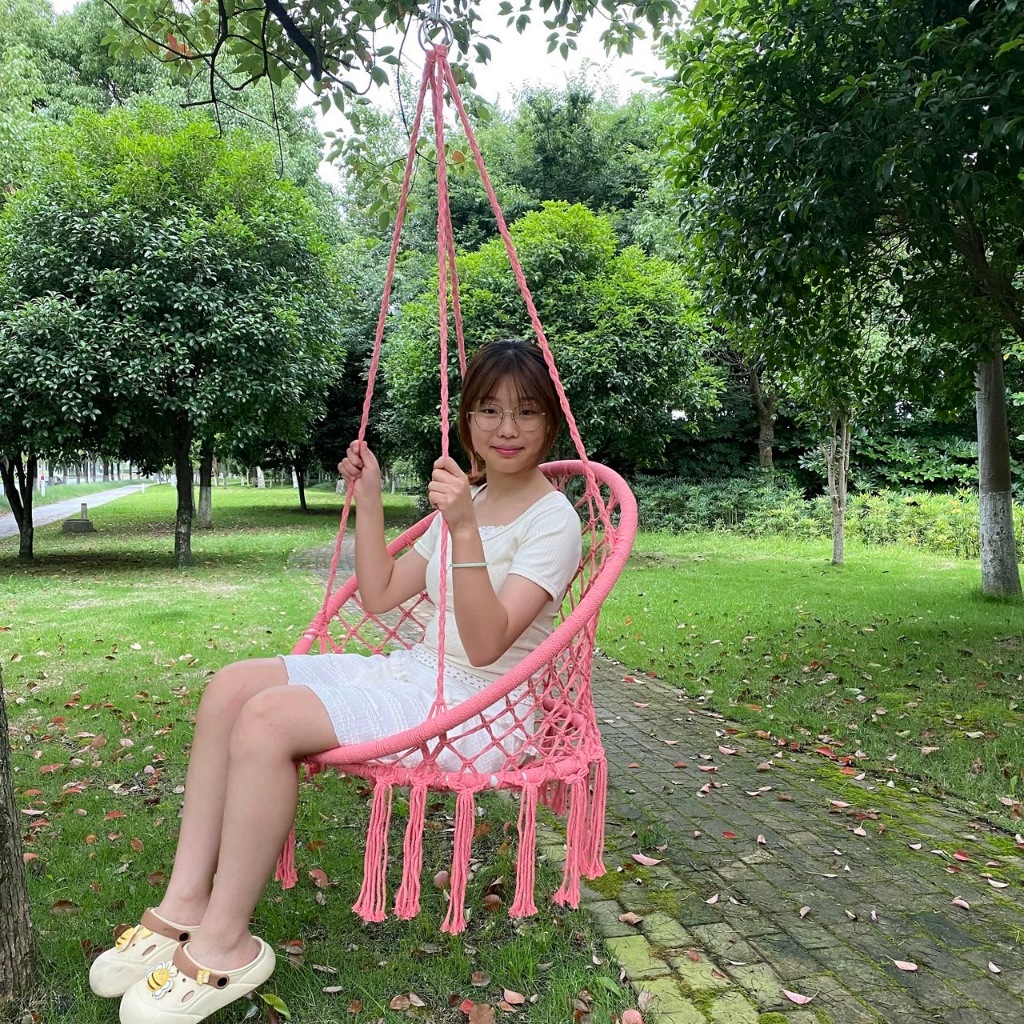 เปลญวนแบบแขวนทรงกลม เปลนั่งเล่น เชือกถักแฮนด์เมด สไตล์นอร์ดิก สีฟ้า