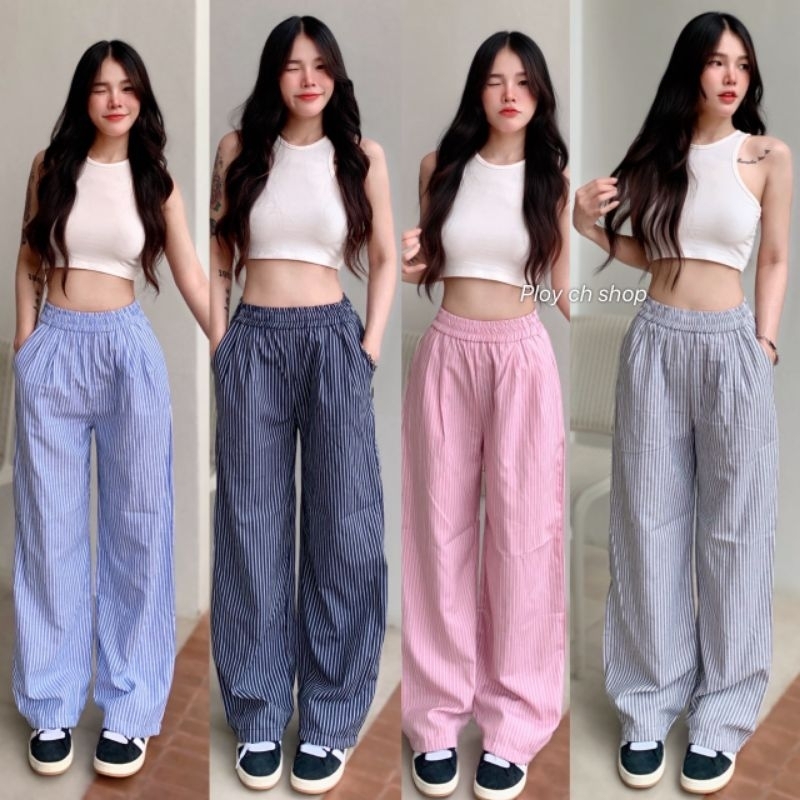 กางเกงขายาวลายทาง ผ้าอย่างดี ใส่สบาย ไม่ร้อน เอว 24-30 สะโพก 38-40 สีสันสดใส
