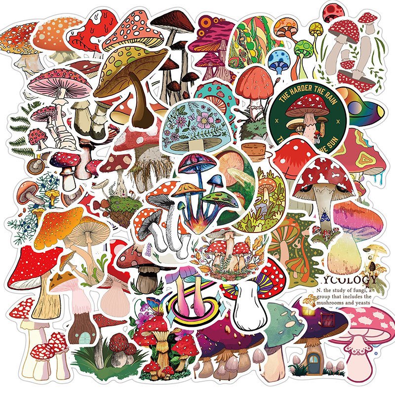 พร้อมส่ง เห็ด รุ้ง ป่าไม้ เทพนิยาย น่ารัก sticker สติกเกอร์กันน้ำรูปแบบที่แตกต่างกัน mushroom 50ชิ้น