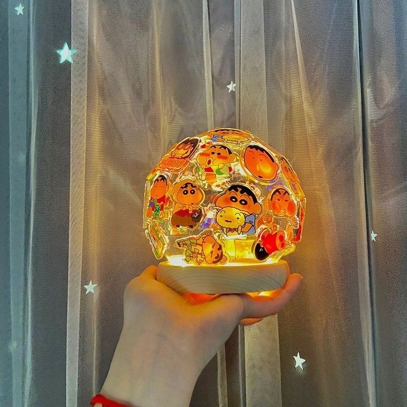พร้อมส่งไทย โคมไฟชินจัง ตั้งโต๊ะ ทรงกลมใหญ่ โคมไฟแต่งห้อง diy มีถ่านให้