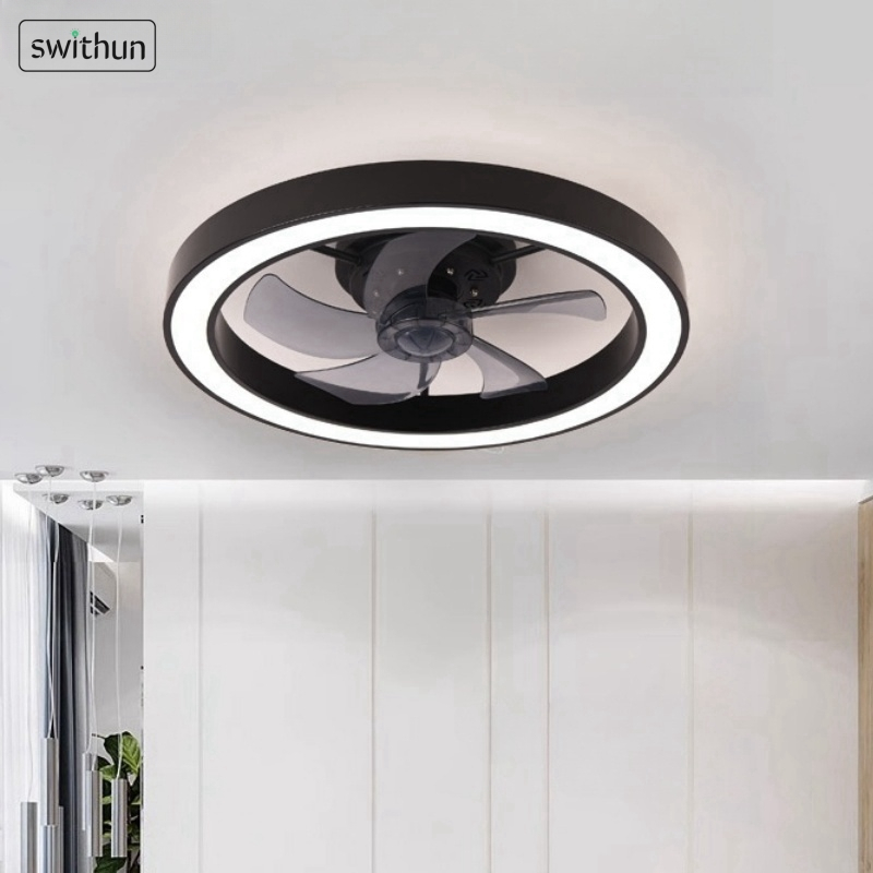 Swithun/ ไฟเพดานภายใน บางเฉียบ โคมไฟพัดลมเพดาน 53CM 96W, มอเตอร์ความถี่ตัวแปร 6 เกียร์ความเร็วลม, ด้วยรีโมทคอนโทรล