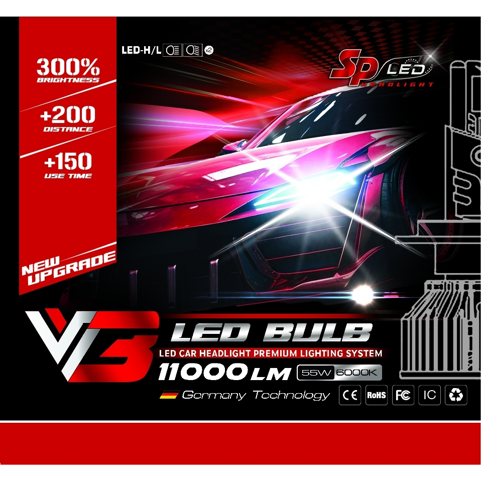 ไฟรถยนต์ ยี่ห้อ SP-LED รุ่น V3 H4/H11/H7HB3/HB4
