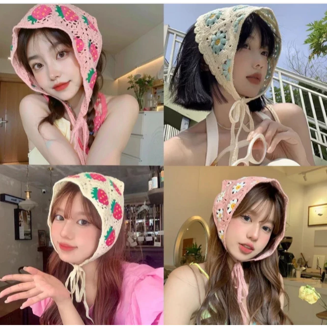 🌸🌸พร้อมส่ง🌸🌸ที่คาดผม ผ้าพันคอ ผ้าโพกหัว ลายดอกไม้เดซี่ โครเชต์ถัก ที่คาดผมผู้หญิงลายน่ารัก หวาน
