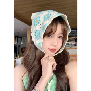 🌸🌸พร้อมส่ง🌸🌸ที่คาดผม ผ้าพันคอ ผ้าโพกหัว ลายดอกไม้เดซี่ โครเชต์ถัก ที่คาดผมผู้หญิงลายน่ารัก หวาน