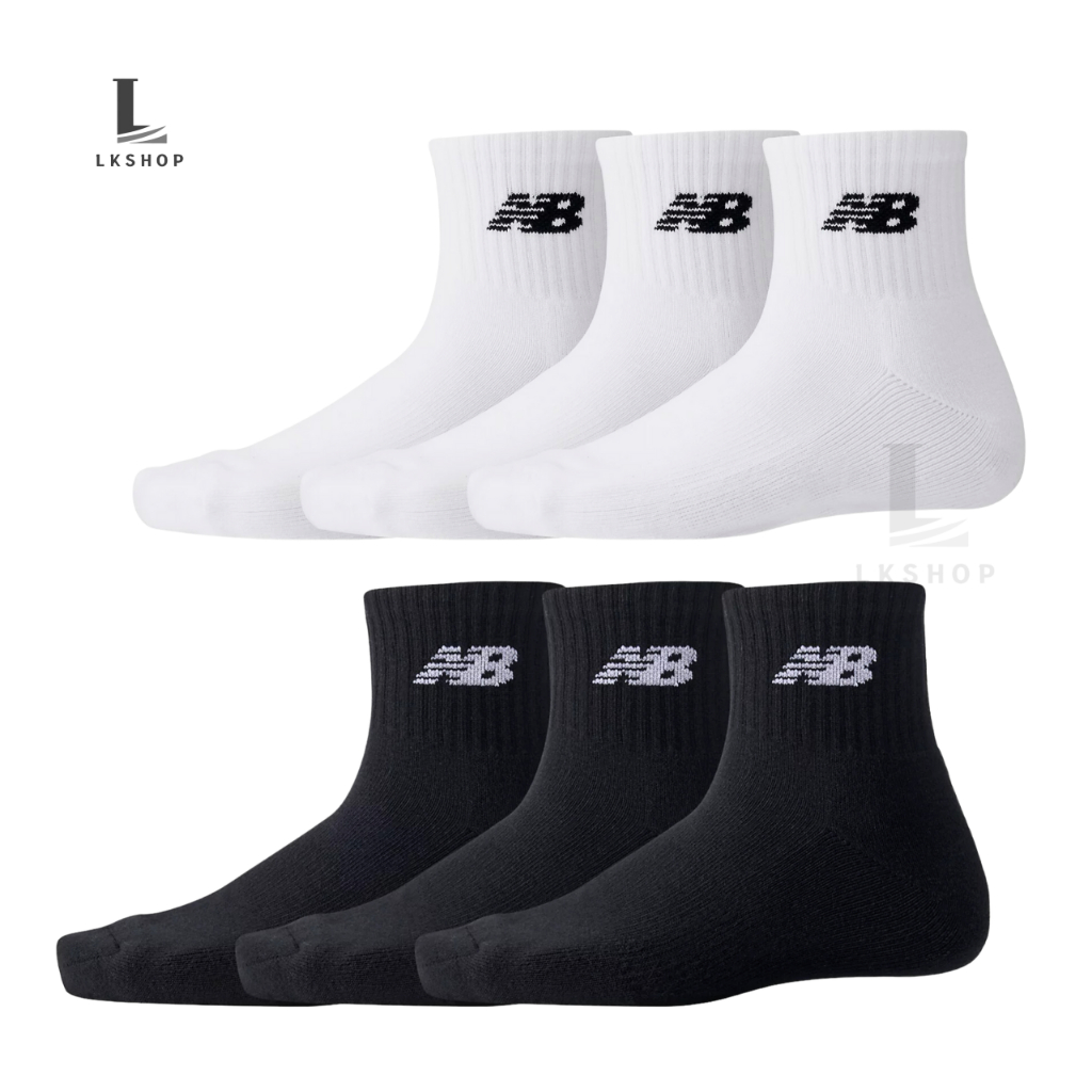 (แพ็ค 3 คู่ )ถุงเท้า Newbalance ข้อสั้น สีขาวและดำ แบบหนานุ่มทั้งเท้า พร้อมส่งในไทย