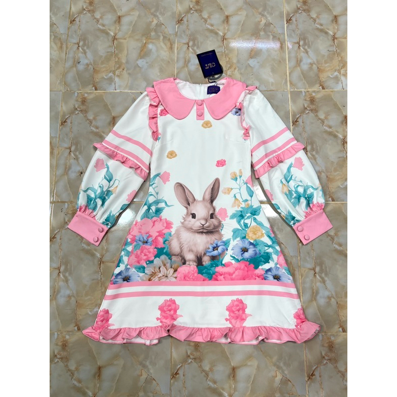 (m,3xl) เดรสสั้น คอปก ลายกระต่าย น่ารักมากๆ งานป้าย chalita