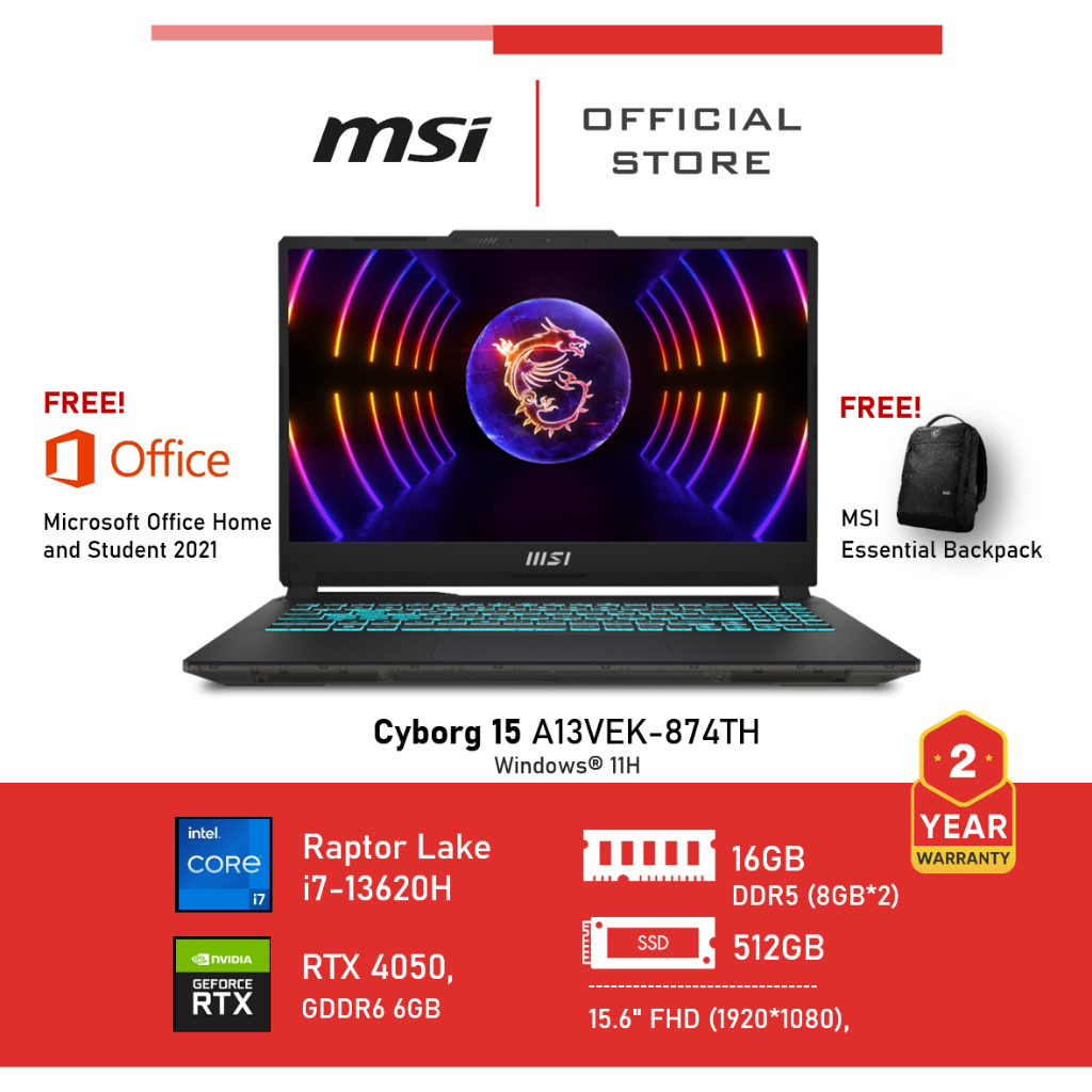 MSI Cyborg 15 A13VEK-874TH (15.6" FHD,RTX 4050,DDR5 8GB*2) Notebook, Laptop