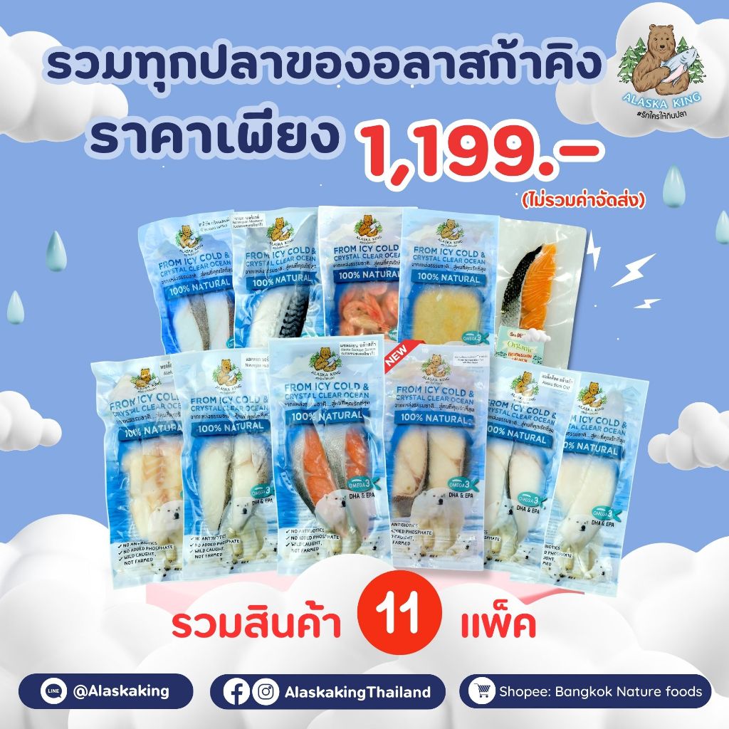 Alaska King ชุดรวมปลาทะเล 11 แพ็ค เซตสุดคุ้ม | ปลาแซลมอน แบล็คค็อด โซล และปลาแช่แข็งอื่นๆ