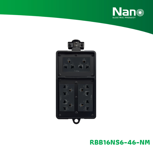 NANO บล็อคยาง 4x6" + เต้ารับ 6 ช่อง 16A (ไม่มีสายไฟ) (1 ชิ้น/กล่อง) รุ่น RBB16NS6-46-NM