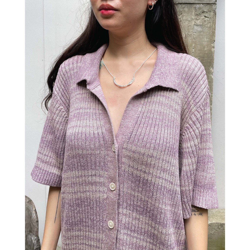 knitCircle - LEAF Shirt (4 สี) เสื้อเชิ้ตไหมพรม ถักทอไล่สีแนวนอน ลายทอนิตแนวตั้ง ทรงโอเวอร์ไซส์ ผ่าหน้า มีกระดุม knit25