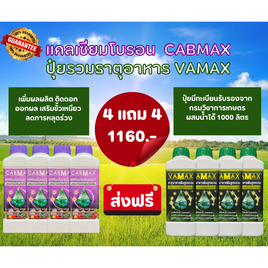 CABMAX+VAMAX แคลเซียมโบรอนเข้มข้ม แถม ปุ๋ยธาตุรวม [ซื้อ 4 แถม 4] ผลดก เสริมขั้วเหนียว ลดร่วง