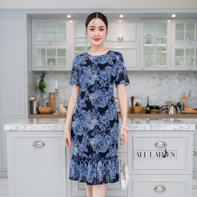 ALL LADIES เดรสผ้าชีฟองดอกไม้ชายระบาย