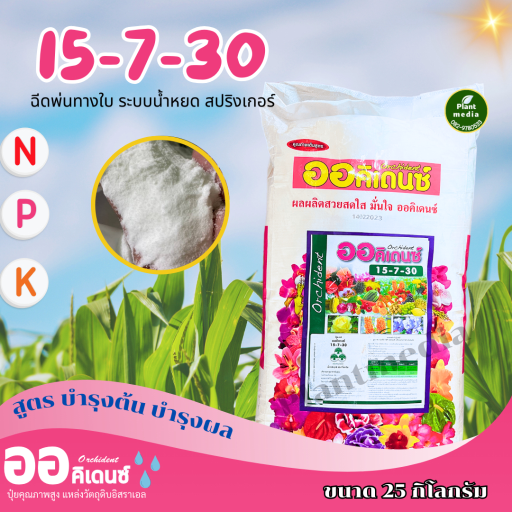 ปุ๋ย 15-7-30 ปุ๋ยเกล็ด ออคิเดนซ์ (เร่งหัว เพิ่มสี เพิ่มขนาด ความหวาน) บรรจุ 25 กิโลกรัม