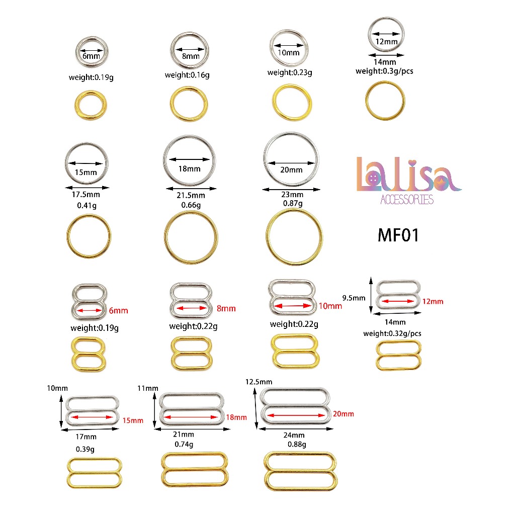 ตัวเลื่อนปรับสายเสื้อชั้นใน Bra Accessories แพค10ชิ้น (ตัวตะขอโลหะผสมเลข8และเลข0) (D-1-F,MF-01)
