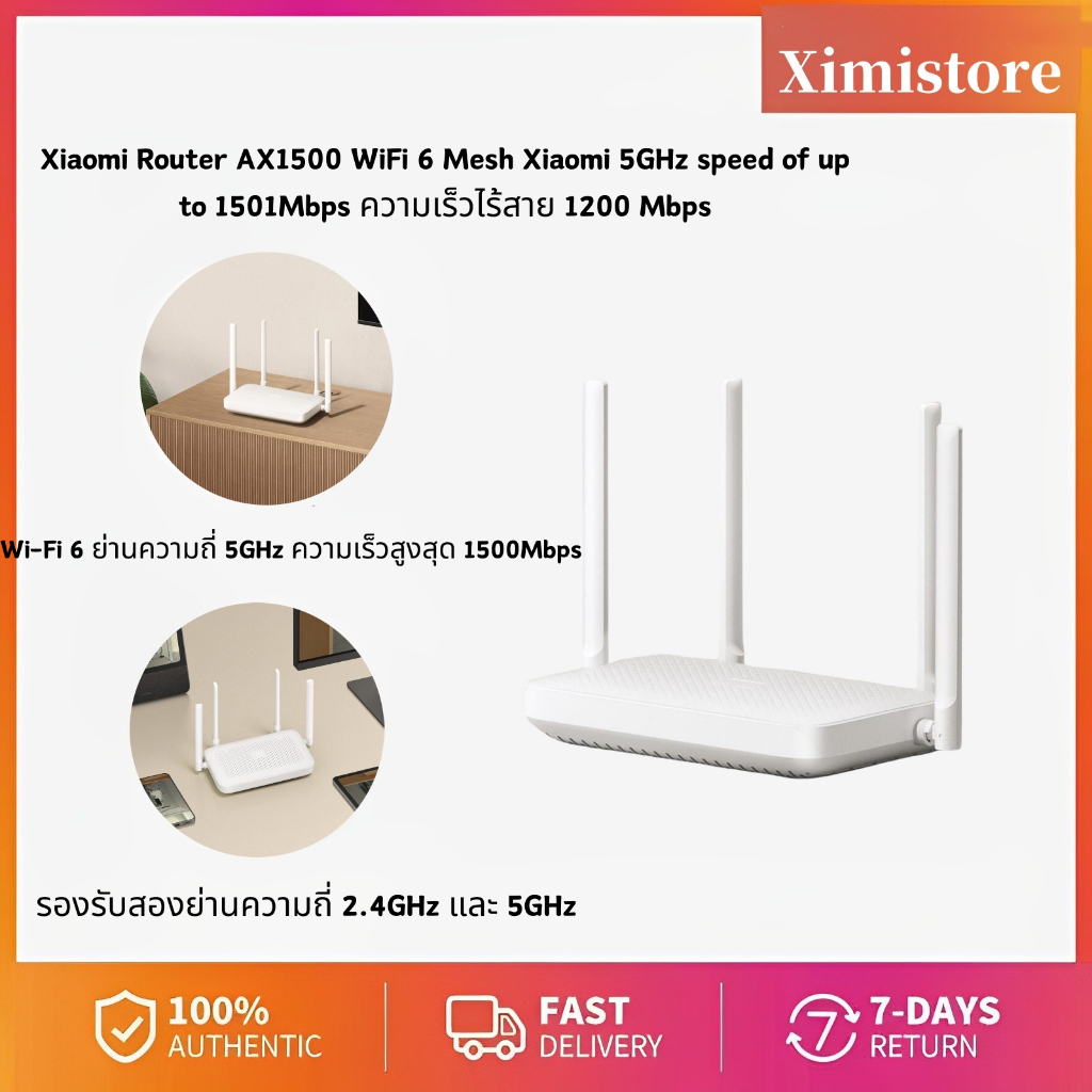 Xiaomi Router AX1500 WiFi 6 Mesh Xiaomi 5GHz speed of up to 1501Mbps ความเร็วไร้สาย 1200 Mbps