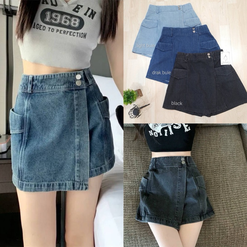 Gang_jeans#2137(P)กระโปรงยีนส์ เอวกระดุม มี3 สีพร้อมส่ง