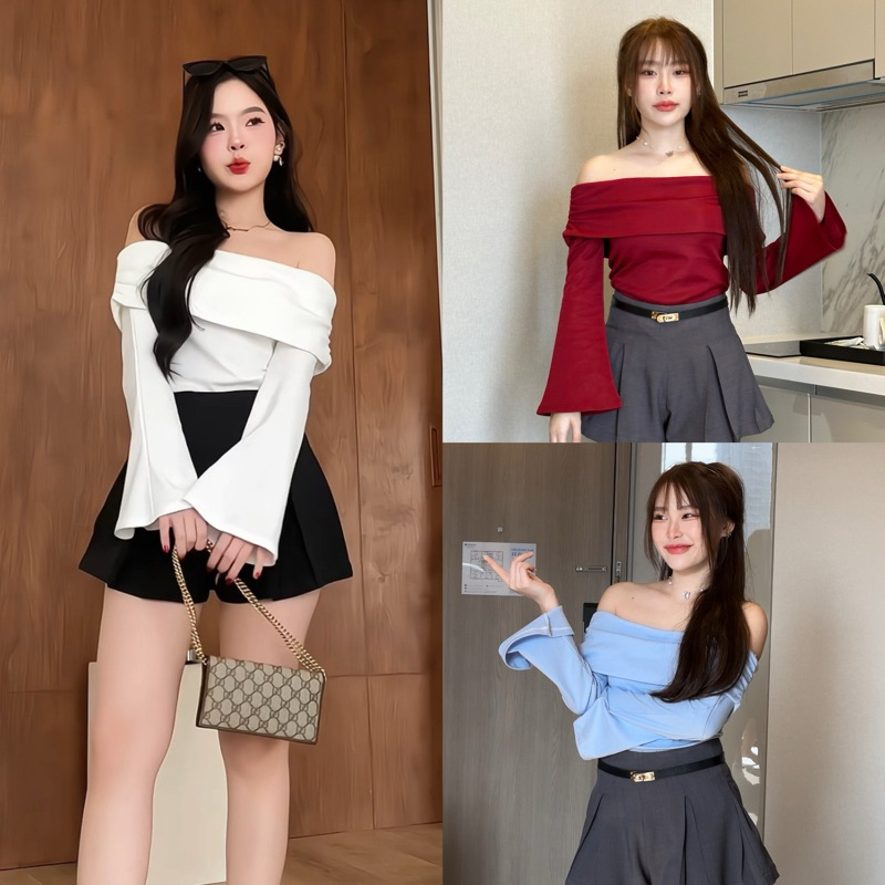 NARYSTUDIO - เสื้อเปิดไหล่ แขนกระดิ่งกิ๊งๆ มี 4 สีค่า