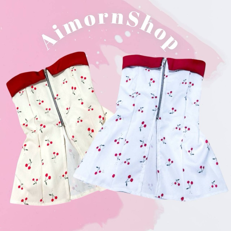 aimorn_shop เสื้อเกาะอก ซิปหน้ารูดได้จริง แหวกหน้า ลายเชอรี่ ผ้าใส่สบาย แมทช์กับกระโปรง น่ารักมาก