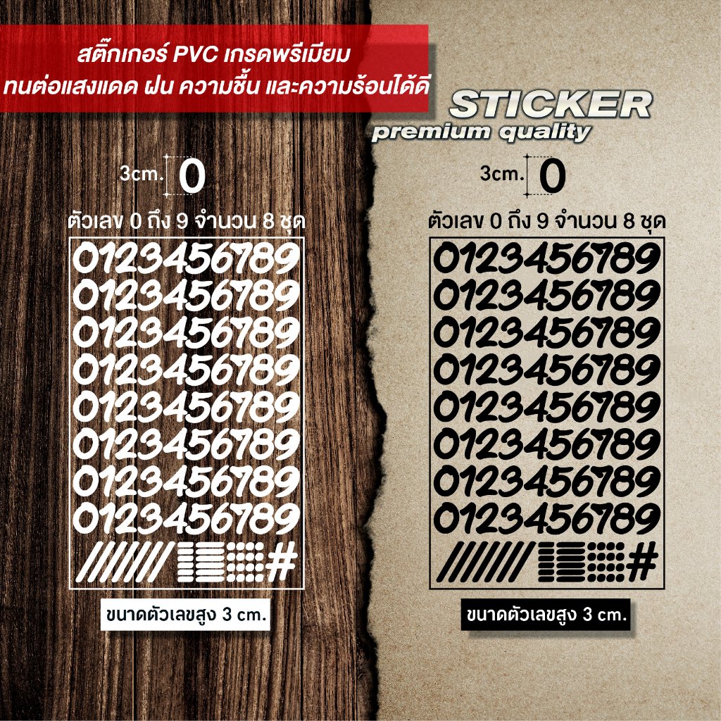ป้าย ตัวเลข 0 ถึง 9 สไตล์ตัวเขียน สติ๊กเกอร์ PVC ไดคัท กันน้ำ ทนแดด ฝน ความชื้นและความร้อนได้ดี