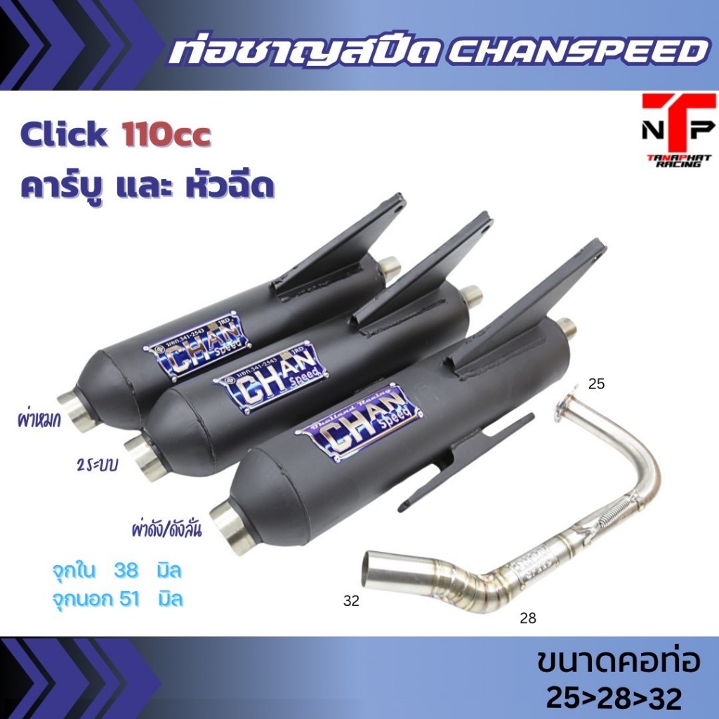 ท่อผ่า คลิก110 คอไล่สปริง ใส่ได้ทั้งตัวคาร์บูและหัวฉีด Click 110i Chanspeed [ผ่าดัง/ผ่าหมก/2ระบบ]