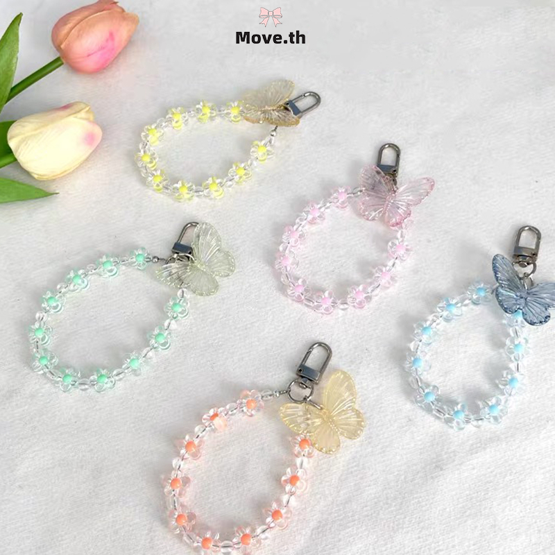 ในไทย-พร้อมส่ง พวงกุญแจ ประดับโบว์ ดอกไม้ประดับลูกปัด หวาน สไตล์เกาหลี นักเรียนสำหรับผู้หญิง สําหรับกระเป๋านักเรียน-Move